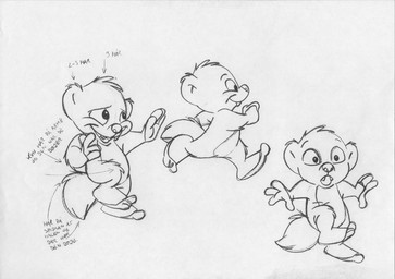 4_fingers anthro biped fingers fur looking_aside male on_one_leg open_mouth smile solo standing surprised tail teeth text walking stefan_fjeldmark jungledyret_hugo hugo_(jungledyret) mammal marsupial vombatiform 1991 concept_art danish_text model_sheet monochrome official_art sketch_page traditional_media_(artwork) translated