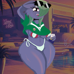 anthro big_breasts big_butt bikini breasts butt clothing dark_body dark_skin eyewear female football_jersey looking_at_viewer not_furry shirt simple_background solo sunglasses swimwear topwear two-piece_swimsuit wide_hips eddiebrije grand_theft_auto grand_theft_auto_vi gta_vi_cover_girl nintendo pokemon rockstar_games gardevoir generation_3_pokemon pokemon_(species) 1:1 absurd_res hi_res