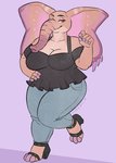 anthro breasts cleavage clothed clothing female overweight overweight_anthro overweight_female purple_background simple_background slightly_chubby smile solo embriel sarah_fairhart elephant elephantid mammal proboscidean 2018 dated digital_media_(artwork)