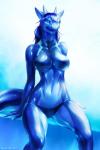 2016 2:3 anthro aquatic_dragon big_breasts bikini biped blue_eyes blue_hair breasts clothing despina dragon equus female glistening gradient_background hair hi_res horn looking_at_viewer marine mythological_creature mythological_scalie mythology non-mammal_breasts reptile scalie simple_background sitting smile solo swimwear tail wide_hips