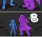 ambiguous_gender anthro clothed clothing dialogue duo female hair hair_over_eyes male sharp_teeth simple_background smile speech_bubble teeth text lynxgriffin deltarune undertale_(series) kris_(deltarune) susie_(deltarune) human mammal monster reptile scalie 2018 comic digital_media_(artwork) english_text