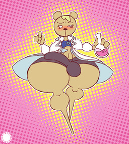 abstract_background anthro blonde_hair blush bottom_heavy bottomwear bulge clothing coat crop_top curvy_figure detailed_bulge erection eyelashes femboy fur genital_outline hair halftone_background holding_flask huge_hips huge_thighs lab_coat logo male midriff navel pattern_background penis_outline shirt shorts simple_background small_waist solo tan_body tan_fur text thick_thighs topwear wide_hips thatdawgmurray puyo_puyo puyo_puyo_7 sega risukuma bear hybrid mammal rodent sciurid tree_squirrel aliasing artist_logo artist_name digital_media_(artwork) halftone hi_res signature