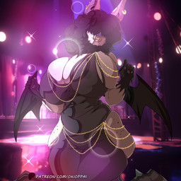 anthro back_wings big_breasts breasts chain clothed clothing dance_floor dress female huge_breasts hyper hyper_breasts piercing slightly_chubby wings okioppai hollow_hip_backless_chain_dress fyrtila_wraithrend_(morphide) bat demon mammal succubus suid suine 1:1 absurd_res hi_res meme nonbinary_(lore)
