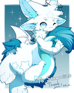 4_ears 4_fingers 4_toes blue_body blue_fur cheek_tuft chest_tuft crotch_tuft facial_tuft feet feral fingers fur half-closed_eyes inner_ear_fluff looking_at_viewer male multi_ear narrowed_eyes simple_background solo text toes tuft white_body white_eyes white_fur wings roah_83 mythology hoshi_(straviios) dragon furred_dragon furred_scalie mythological_creature mythological_scalie scalie absurd_res english_text hi_res