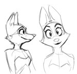 anthro cheek_tuft clothed clothing dress ears_front ears_up eyebrows eyelashes facial_tuft female fluffy fur inner_ear_fluff simple_background smile solo tuft winstar dreamworks the_bad_guys diane_foxington canid canine canis fox mammal red_fox true_fox 2022 digital_media_(artwork) monochrome sketch