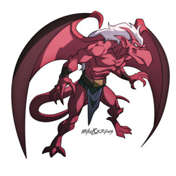 anthro belt bottomwear clothed clothing ear_piercing empty_eyes hair horn humanoid_pointy_ears loincloth male membrane_(anatomy) membranous_wings piercing pointy_ears red_body smile solo tail topless white_hair wings mikeycomix disney gargoyles brooklyn_(gargoyles) gargoyle scalie