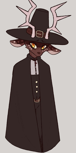 aged_up anthro antlers brown_body cloak clothed clothing horn male multicolored_body puritan solo two_tone_body yellow_eyes trufzn erlik_(tfzn) deer mammal hi_res