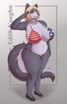 absurd_res american_flag american_flag_bikini anthro big_breasts bikini blonde_hair breasts brown_eyes canid canine canis clothed clothing curvy_figure elyse_wilfred female female_anthro flag flag_bikini flag_print fluffy fluffy_tail footwear fur gem gesture grey_body grey_fur hair harnny hi_res huge_breasts jewelry kemono looking_at_viewer mammal mature_female multicolored_body multicolored_fur navel necklace pearl_(gem) pearl_necklace print_bikini print_clothing print_swimwear salute shoes slightly_chubby solo swimwear tail thick_thighs two-piece_swimsuit two_tone_body two_tone_fur united_states_of_america voluptuous white_body white_fur wolf