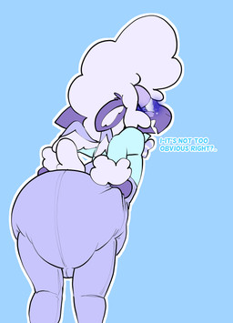 ambiguous_gender anthro back_wings blue_background blue_clothing blue_dress_shirt blue_shirt blue_topwear blush blush_lines bottomwear bottomwear_pull bow_tie clean_diaper clothed clothing clothing_pull collared_shirt dialogue diaper diaper_under_clothing dress_shirt ears_back ears_down ellipsis embarrassed freckles fur inner_ear_fluff looking_back narrowed_eyes open_mouth pants pants_pull pivoted_ears pulling_up_pants purple_body purple_bottomwear purple_clothing purple_pants questioning_ellipsis rear_view shirt simple_background solo striped_bow_tie text topwear tuft wearing_diaper white_body white_fur white_inner_ear_fluff white_wool wings wool_(fur) wool_hair wrist_fluff rapoof hellaverse helluva_boss collin_(helluva_boss) angel bovid caprine cherub mammal sheep 2026 english_text hi_res portrait three-quarter_portrait