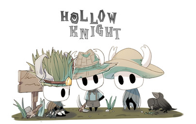 2_horns ambiguous_gender anthro beak biped black_body black_eyes cloak clothed clothing dirt empty_eyes feral group hat headgear headwear holding_pickaxe horn pickaxe plant seed sign sitting standing straw_hat text wings du_dang don't_starve hollow_knight_(franchise) klei_entertainment team_cherry the_knight_(hollow_knight) arthropod avian bird corvid corvus_(genus) crow oscine passerine vessel_(species) 2019 crossover english_text