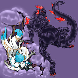 abdominal_bulge anthro anthro_pred anthro_prey belly big_belly bodily_fluids dripping duo fangs foam glistening glistening_body goo_drip guts horn inside_stomach larger_anthro larger_male larger_pred male male_pred male_prey muscular muscular_anthro muscular_male organs purple_body purple_flesh purple_insides purple_internal red_eyes saliva saliva_drip saliva_string sharp_teeth size_difference slime soft_vore spiked_tail spikes spikes_(anatomy) stomach stomach_acid tail teeth unusual_bodily_fluids vore wet willing_pred mythology devourer_(razor_koopa) hayaku arachnid arthropod canid canine dragon fox goo_creature goo_dragon hybrid mammal mythological_creature mythological_scalie scalie spider 2022 absurd_res hi_res