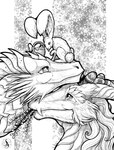 ambiguous_gender egg fur group smile trio white_body white_fur natoli mythology dragon furred_dragon furred_scalie lagomorph leporid mammal mythological_creature mythological_scalie rabbit scalie 2022 digital_media_(artwork) hi_res monochrome