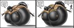 anthro belly belly_inflation big_belly big_breasts big_butt black_body bloated breast_expansion breasts brown_body butt expansion female hair hairy_tail huge_belly huge_breasts huge_butt implied_popping inflation inflation_fetish motion_lines nipples ponytail resting_on_belly shadow simple_background sound_effects speech_bubble swelling teasing text white_background fuusenroba mayhem_mouse uma_thoroughbred equid equine horse mammal mouse murid murine rodent 2004 comic_sans english_text sequence