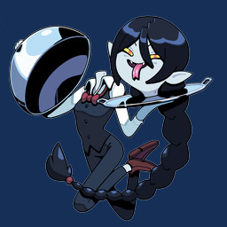 bite_mark bite_mark_on_neck black_hair bottomwear bow_tie braided_hair clothed clothing crossdressing crossdressing_female decapitation fanged_bite_mark fanged_bite_mark_on_neck fangs female footwear forked_tongue hair humanoid_pointy_ears long_hair not_furry pants plate pointy_ears severed_body_part severed_head shoes solo teeth tongue topwear vest visual_gag discount-supervillain adventure_time cartoon_network marceline_abadeer demon humanoid vampire 1:1 hi_res