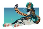 4_toes 5_fingers anthro areola black_stripes breasts eyebrows eyelashes feet female fingers fur green_hair hair nipples nude orange_body orange_fur smile solo striped_body striped_fur stripes toes compass_(artist) felid mammal pantherine tiger 2020 digital_media_(artwork) hi_res