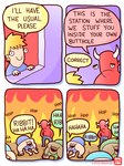 2_horns 4_panel_comic anal anal_vore anus auto_vore blonde_hair curved_horn group hair head_in_anus head_up_your_own_ass horn nightmare_fuel red_body speech_bubble text vore zach_m._stafford extra_fabulous_comics demon human humanoid mammal 2024 3:4 comic english_text hi_res