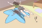 ambiguous_gender bottomwear breasts butt clothed clothing duo female female/ambiguous feral jumping lying on_front shirt shorts thin_calves thin_legs thin_thighs topwear dryorgasmon asterozoan echinoderm human mammal marine starfish 3:2 absurd_res hi_res