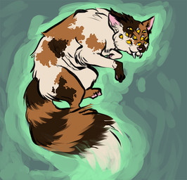 ambiguous_gender calico_pattern fangs feral floating fluffy fluffy_tail fur fur_markings markings multi_eye paws pink_nose solo tail teeth orphaner welcome_to_night_vale khoshekh calico_cat domestic_cat felid feline felis mammal