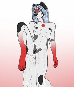anthro breasts female genitals hair machine nipples nude raised_leg simple_background solo standing tail vulva androidz ayer_fryer_(androidz) android robot digital_media_(artwork)