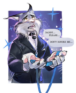anthro clothing collar dialogue fur grey_body grey_fur looking_up male solo suit seatohao disney zootopia pawbert_lynxley felid feline lynx mammal hi_res