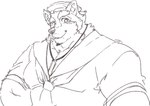 anthro blush male sailor_hat sailor_uniform solo exe_exem lifewonders live_a_hero pubraseer canid canine canis domestic_dog mammal digital_drawing_(artwork) digital_media_(artwork) half-length_portrait portrait sketch