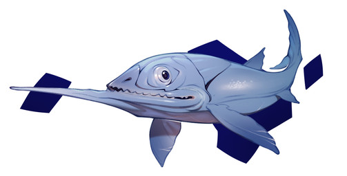 abstract_background ambiguous_feral ambiguous_gender anal_fin black_eyes blue_body blue_fin blue_scales bone_plates dorsal_fin feral fin fin_scar pectoral_fin scales scar sharp_teeth solo tail tail_fin teeth combos-n-doodles alienacanthus aquatic fish placoderm prehistoric_species 2025 absurd_res hi_res shaded
