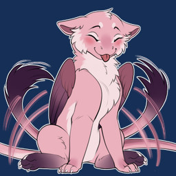 blush claws feathered_wings feathers feral fur pink_body pink_feathers pink_fur pink_tongue purple_body purple_feathers purple_fur tail tail_motion tailwag tongue tongue_out white_claws wings gorchitsa_(artist) mythology aura_(averageotter) dragon furred_dragon furred_scalie mythological_creature mythological_scalie scalie 1:1 alpha_channel