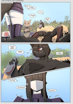 alcohol_bottle anthro armor beverage_bottle black_hair boots bottle chest_tuft clothed clothing container dialogue female footwear hair legwear male outdoor_background outside red_eyes shoes simple_background sunny text thigh_boots thigh_highs tuft underwear white_body lizzard_sama fenrir_(lizzard_sama) kara_(lizzard_sama) canid canine canis mammal wolf absurd_res comic english_text hi_res url
