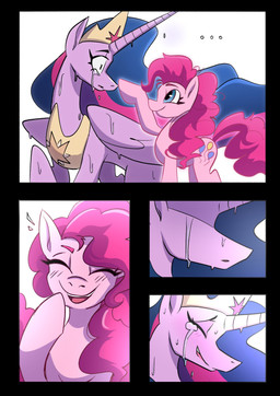 blue_eyes bodily_fluids boop curly_hair duo female feral hair horn nose_boop pink_body purple_body simple_background tail tears white_background wings lornix_art friendship_is_magic hasbro my_little_pony mythology pinkie_pie_(mlp) queen_twilight_(mlp) twilight_sparkle_(mlp) earth_pony equid equine horse mammal mythological_creature mythological_equine pony winged_unicorn absurd_res comic hi_res