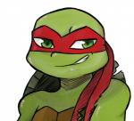 2017 anthro bust_portrait clothing green_eyes inkyfrog kerchief looking_at_viewer male mask noseless notched_shell portrait raphael_(tmnt) reptile scalie shell simple_background smile smirk solo teenage_mutant_ninja_turtles torn_clothing turtle white_background