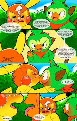 angry anthro argument biped blush bodily_fluids close-up clothing cosplay_pikachu_(costume) deep_kiss dialogue duo embarrassed eyes_closed hand_on_face kerchief kiss_on_lips kissing male mask motion_lines saliva saliva_on_tongue saliva_string sports_mask sportswear surprise_kiss surprised text tongue tongue_out wide_eyed wrestling_mask tepigfan101 nintendo pokemon pokemon_mystery_dungeon spike_chunsoft calvin_(tepigfan101) casey_(tepigfan101) pikachu_libre generation_1_pokemon generation_8_pokemon grookey pikachu pokemon_(species) absurd_res comic english_text hi_res