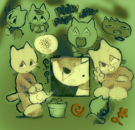 ambiguous_gender anthro big_feet chibi clothed clothing feet fully_clothed gesture hand_gesture leaf meow noseless one_eye_closed plant plant_pot potted_plant smile solo text toony v_sign whiskers wink plastiboo catnap/dreamworld the_cat_0.1 domestic_cat felid feline felis mammal full-length_portrait hi_res official_art portrait