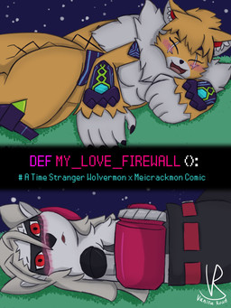 anthro cybernetics duo female female/female grass lying lying_on_grass machine night on_back on_grass on_ground on_side plant text vanilla_road bandai_namco digimon digimon_story:_time_stranger cyborg digimon_(species) felid feline mammal meicrackmon meicrackmon_normal_mode wolvermon 3:4 absurd_res comic cover cover_art cover_page english_text hi_res