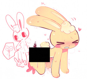 anthro beverage blush clothing footwear male male/male pink_cheeks rabb shoes simple_background slippers solo yellow_body happy_tree_friends cuddles_(htf) absurd_res censored hi_res