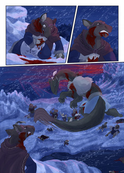 anthro battle biped blood bodily_fluids bow_(weapon) clenched_teeth clothed clothed_feral clothing corpse death female feral fur green_body green_fur green_tail grey_body group hammer larger_feral larger_male male motion_lines night outside quadruped ranged_weapon size_difference sky smaller_anthro smaller_female smaller_feral smaller_male snow snowing tail teeth tools warhammer weapon white_body white_fur white_tail wounded bjekkergauken mythology hillevi hjordis shirin_(bjekkergauken) unni_(bjekkergauken) arctic_fox bear bovid brown_bear canid canine caprine deer dragon fox furred_dragon furred_scalie gulonine mammal marten moose mustelid musteline mythological_creature mythological_scalie new_world_deer pine_marten scalie sheep true_fox ursine 2025 colored comic hi_res