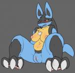 blush breasts female genitals navel nipples plump_labia pussy slightly_chubby solo x03 nintendo pokemon canid generation_4_pokemon lucario mammal pokemon_(species) hi_res