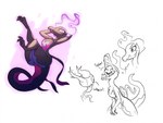 ambiguous_gender anthro duo female fire flaming_hair ghostly mind_control open_mouth possession pseudo_hair pipepumpkin nintendo pokemon gastly generation_1_pokemon generation_7_pokemon ghost lizard pokemon_(species) reptile salazzle scalie spirit