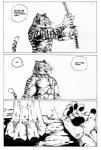 anthro black_and_white border chen_xi-wang clothed clothing comic dialogue dragon english_text felid fur hi_res katana male mammal melee_weapon monochrome mythological_creature mythological_scalie mythology negy outside pantherine pawpads paws scalie scar smile stripes sword tail text tiger topless weapon white_border