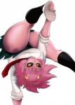 big_breasts black_sclera breasts clothed clothing female horn not_furry panties pink_body pink_skin simple_background solo underwear upside_down upskirt white_background lyn_nyl my_hero_academia ashido_mina horned_humanoid humanoid hi_res