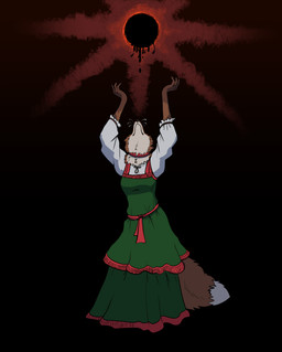 anthro black_hole breasts choker clothed clothing dipstick_tail dress female fully_clothed fur green_clothing green_dress jewelry magic magic_user markings necklace red_body red_choker red_fur red_jewelry red_necklace shirt solo standing tail tail_markings topwear whiskers white_body white_clothing white_fur white_shirt white_topwear garbagegarage four-eyes_(garbagegarage) canid canine fox mammal red_fox true_fox colored digital_media_(artwork) full-length_portrait hi_res portrait