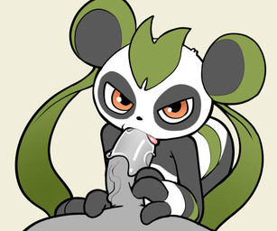 4_fingers all_fours anthro big_penis black_body black_fur black_inner_ear black_nose bodily_fluids duo faceless_character faceless_male fellatio female female_focus female_penetrated fingers first_person_view fur genitals glistening glistening_eyes green_ears green_hair grey_penis hair looking_at_viewer male male/female male_penetrating male_penetrating_female male_pov multicolored_body multicolored_fur narrowed_eyes oral oral_penetration orange_eyes penetrating_pov penetration penile penile_penetration penis penis_in_mouth pink_tongue pupils round_ears saliva saliva_on_penis sex simple_background solo_focus tan_background tongue tongue_out two_tone_body two_tone_fur vein veiny_penis white_body white_fur young young_anthro young_female young_penetrated itsunknownanon palworld pocketpair bear giant_panda mammal pal_(species) 2026 hi_res