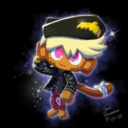 anthro aura big_ears black_background blonde_hair bottomwear clothing denim denim_bottomwear denim_clothing feet hair hat headgear headwear jacket jeans leather leather_clothing leather_jacket leather_topwear male pants pink_eyes red_bottomwear red_clothing red_jeans red_pants simple_background smile solo sparkles topwear sean_serpentine bloons_tower_defense ninja_kiwi gil_walker_(sean_serpentine) haplorhine mammal monkey primate 1:1 absurd_res hi_res