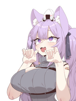 :3 band-aid bandage big_breasts blush breasts clothing duo eyebrows eyelashes female food hair onigiri purple_eyes purple_hair rice sleeveless_sweater sweater topwear turtleneck cocomayo29_(tomato) hololive vtuber okayu_nekomata onigirya_(okayu_nekomata) animal_humanoid cat_humanoid felid felid_humanoid feline feline_humanoid food_creature humanoid mammal mammal_humanoid 2024 3:4 absurd_res hi_res