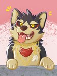 black_body black_fur black_sclera chain chest_tuft dog_tags feral fur gold_accessory happy male red_tuft solo tongue tongue_out tuft yellow_eyes littlehyper lifewonders tokyo_afterschool_summoners garmr_(tas) canid canine canis domestic_dog mammal hi_res