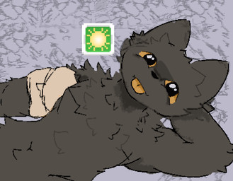 ambiguous_gender anthro bandage bandaged_arm fluffy lying moodles on_back rapler casualties:_unknown canid canine expie_(gunsawian) gunsawian humanoid mammal
