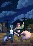 2023 abs anthro breasts canid canine canis clothed clothing detailed_background digital_media_(artwork) domestic_dog eyebrows eyelashes female footwear green_eyes heterochromia hi_res mammal midriff navel night outside rayley shoes sky smile star starry_sky