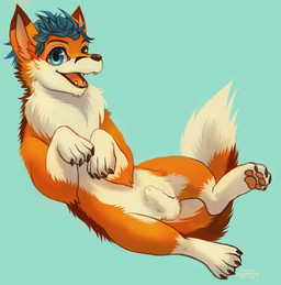 balls blue_background blue_eyes blue_hair canine fox hair haychel looking_at_viewer male mammal plain_background sheath solo
Rating: Explicit
Score: 2
User: slyroon
Date: March 10, 2014