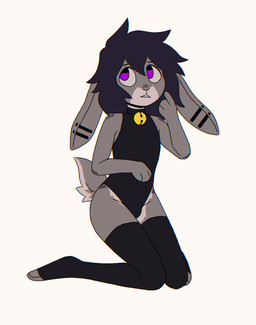 anthro bell bell_collar black_clothing black_footwear black_legwear black_leotard black_socks black_thigh_highs black_thigh_socks clothing collar ear_piercing ears_down femboy footwear fur grey_body grey_fur hair jingle_bell jingle_bell_collar kneeling legwear leotard male messy_hair multicolored_body multicolored_fur piercing pivoted_ears purple_hair scut_tail short_tail simple_background socks solo tail thigh_highs thigh_socks two_tone_body two_tone_fur white_background white_body white_fur crischar_foxito lagomorph leporid mammal rabbit 2025 digital_drawing_(artwork) digital_media_(artwork) hi_res