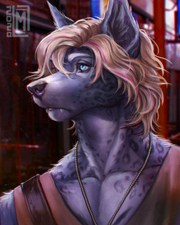 black_nose blue_eyes brown_hair detailed_background eyebrows eyelashes fur hair male markings solo spots spotted_body spotted_fur moon-s canid canine canis felid hybrid leopard mammal pantherine wolf 2020 4:5 digital_media_(artwork) headshot_portrait portrait