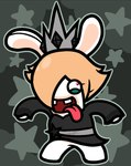 anthro black_background black_clothing black_dress blonde_hair blue_eyelids buckteeth clothed clothed_anthro clothed_female clothing crown dress eyelashes featureless_feet feet female female_anthro fur grey_outline hair hair_over_eye headgear light long_ears multicolored_body noseless open_mouth open_smile outline pink_tongue red_eyes short_hair simple_background smile solo standing star_(shape) tan_body tan_inner_ear tan_skin teeth tongue tongue_out two_tone_body white_body white_fur captainquack64 mario_plus_rabbids_sparks_of_hope raving_rabbids rayman_(series) ubisoft rabbid_dark_ztar_rosalina rabbid_rosalina lagomorph mammal rabbid 2024 colored digital_drawing_(artwork) digital_media_(artwork) english_description full-length_portrait lighting portrait